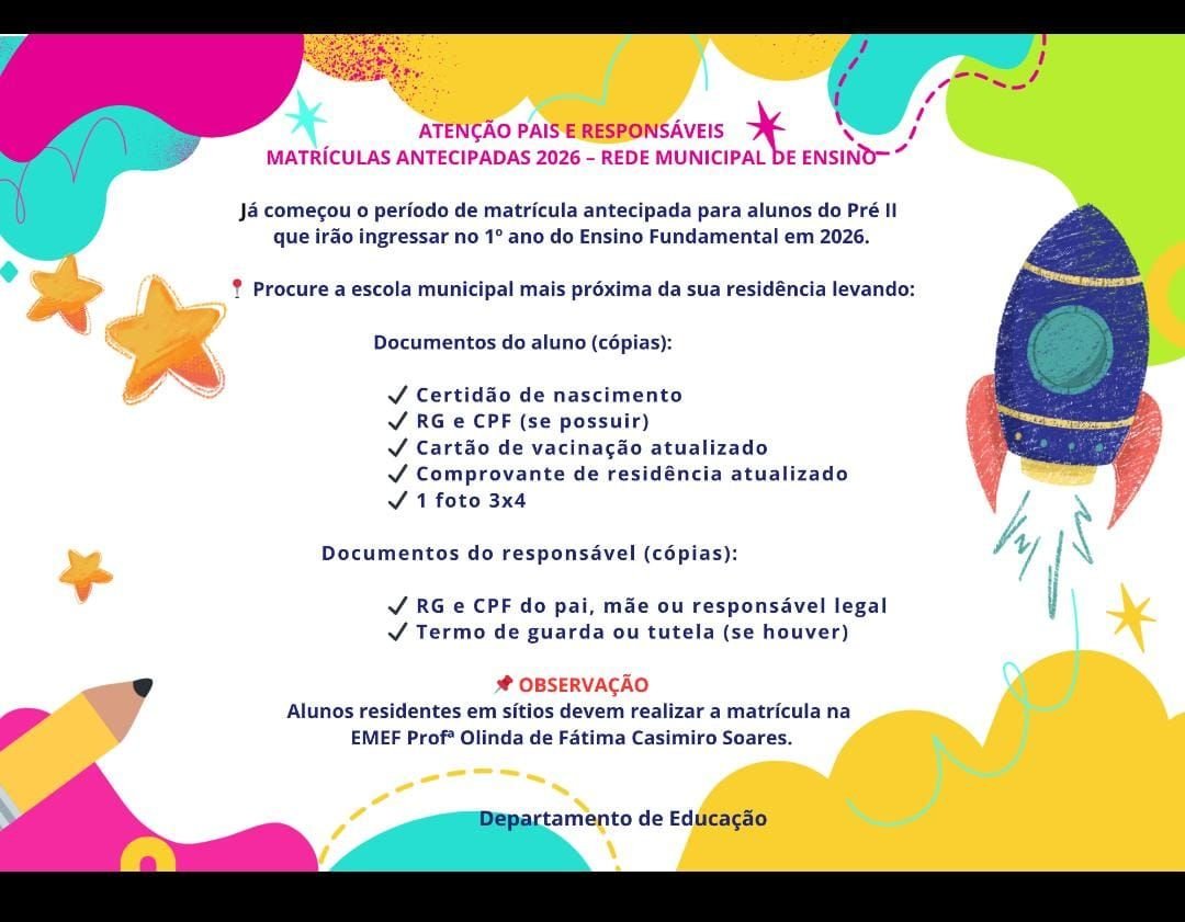 Anhembi: Matrículas antecipadas para a rede municipal de ensino - 2026